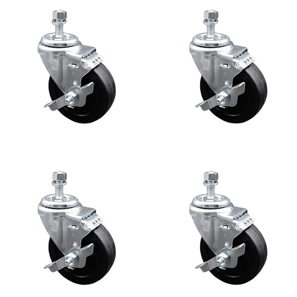 Service Caster 4 Inch SS Soft Rubber Wheel Swivel 1/2 Inch Threaded Stem Caster Set Brake SCC SCC-SSTS20S414-SRS-TLB-121315-4 - main